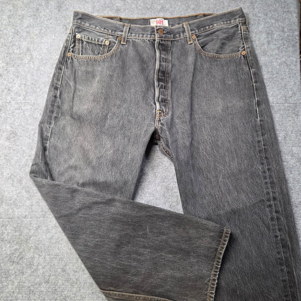 Levis 501 Original Straight Leg Button Fly Faded Black Denim Jeans Mens 36x27
